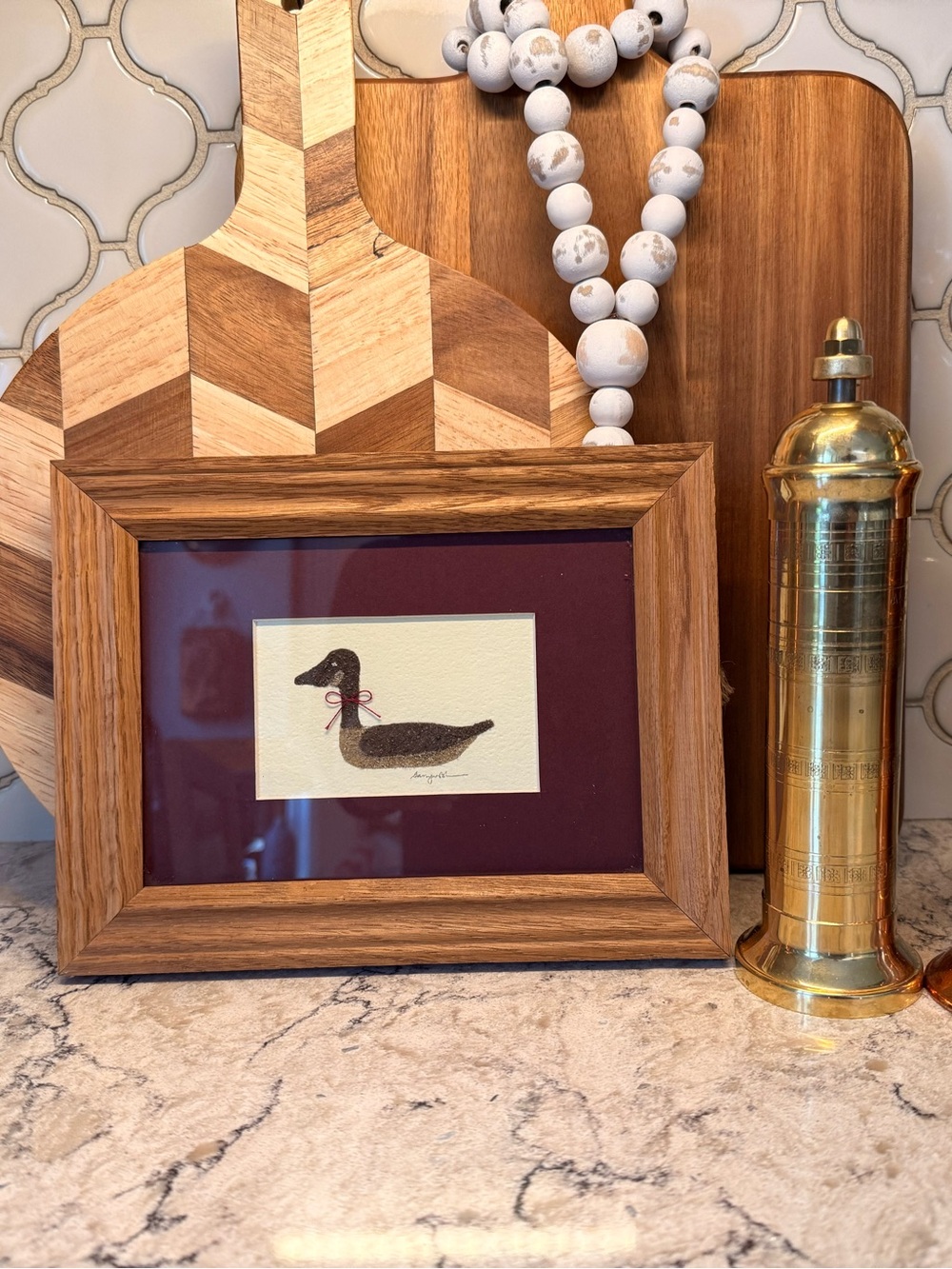Wood Frame Country GooseArt with Burgundy Mat - Home Accents